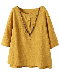Minibee Women's 34 Sleeve Cotton Linen Jacquard Blouses Top T-shirt