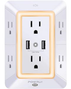 USB Wall Charger, Surge Protector, POWRUI 6-Outlet Extender